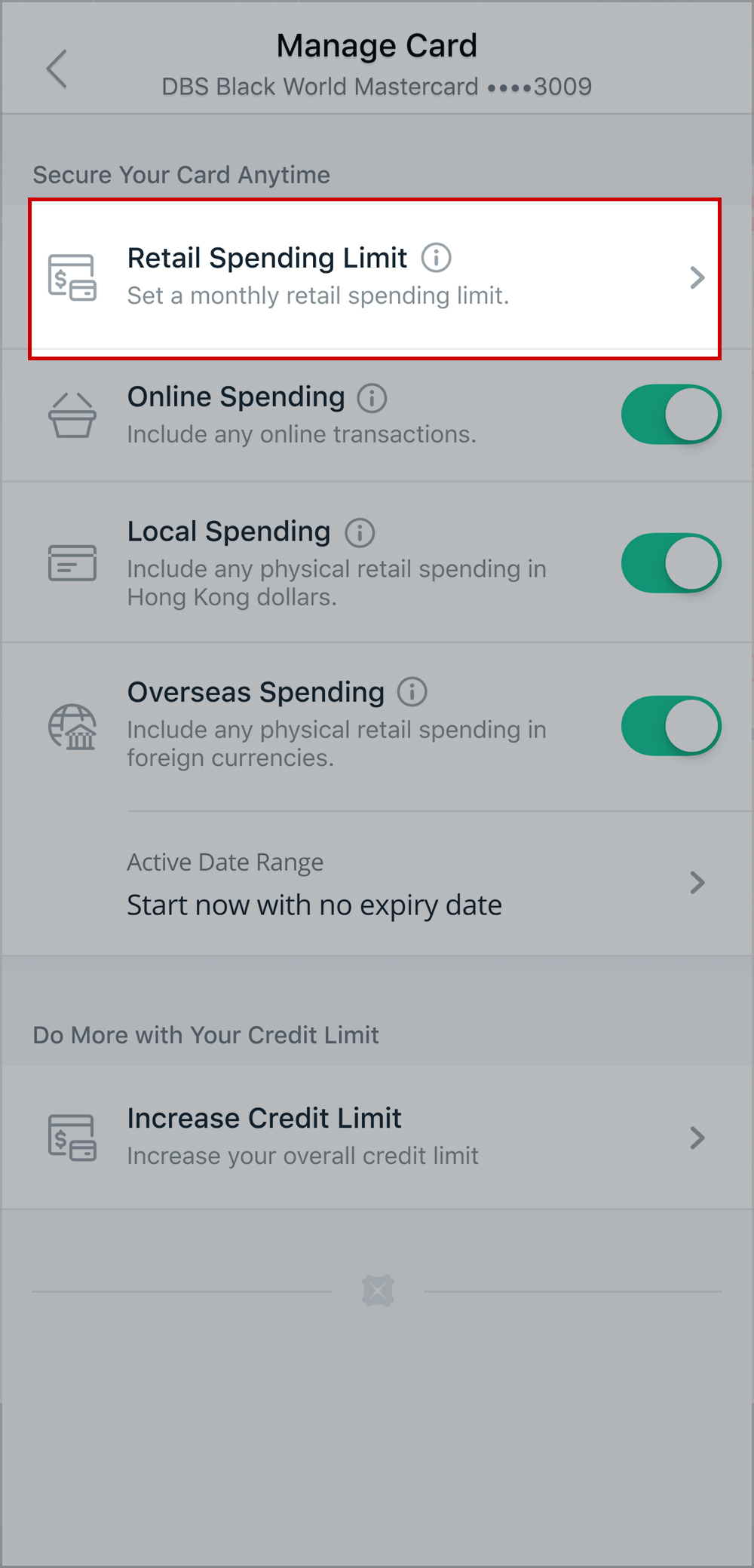 You can set your monthly retail spending amount