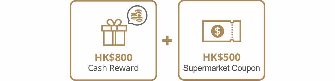 HK$800 cash rewards and HK$500 Cash Coupon