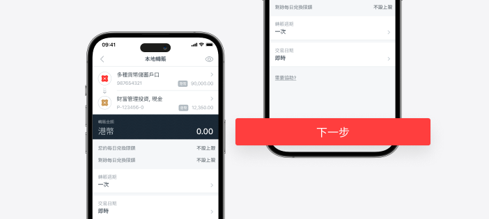 輸入轉賬資料，然後點選<下一步>