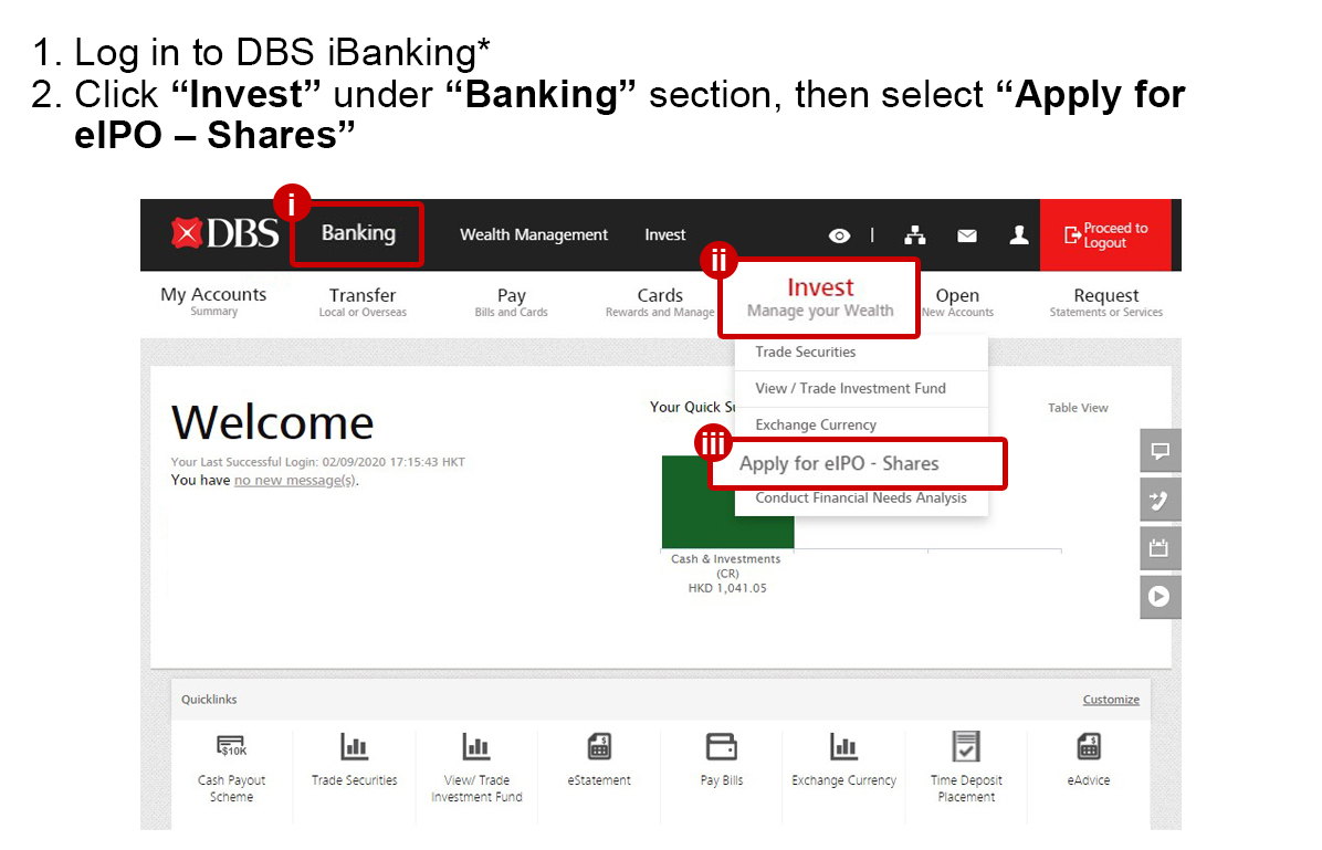 image to illustrate how to apply eIPO via DBS iBanking
