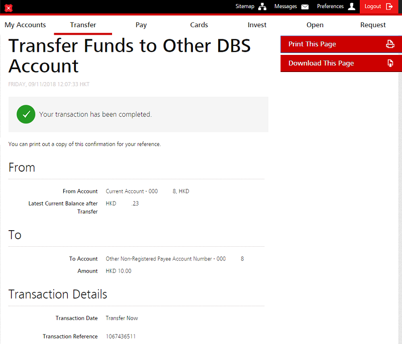 Help & Support Transfer money to 3rd party DBS account DBS Bank