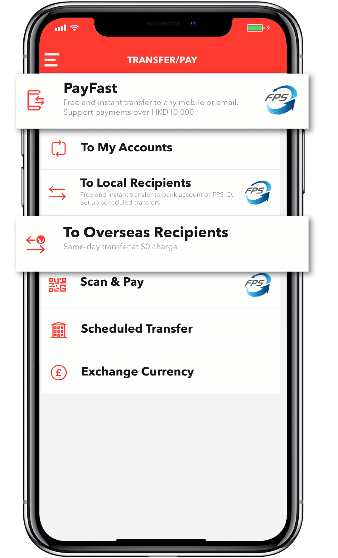 Choose transfer by PayFast to your local families and friends, or tap “To Overseas Recipients” to those living abroad