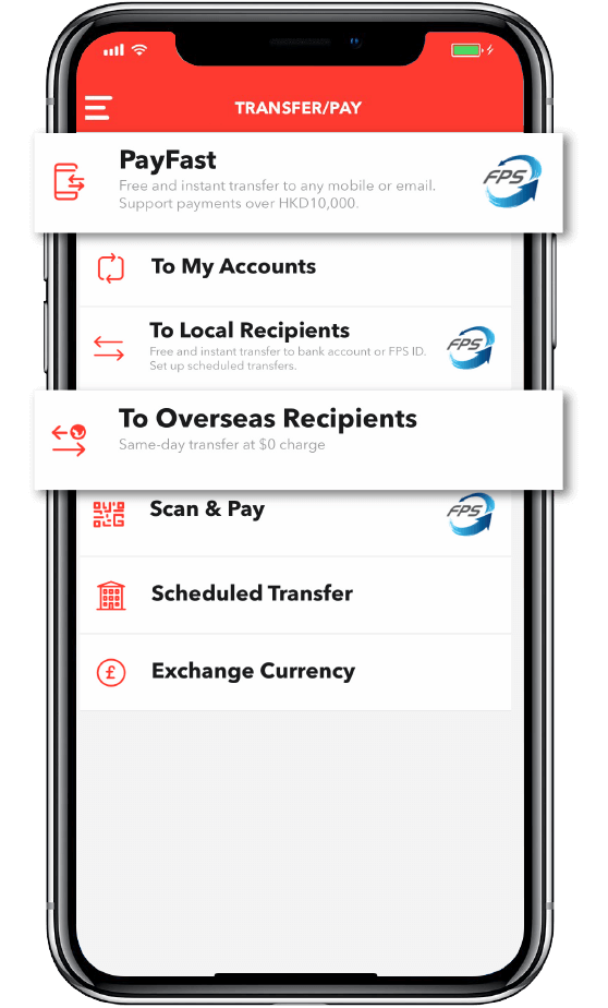 Choose transfer by PayFast to your local families and friends, or tap “To Overseas Recipients” to those living abroad